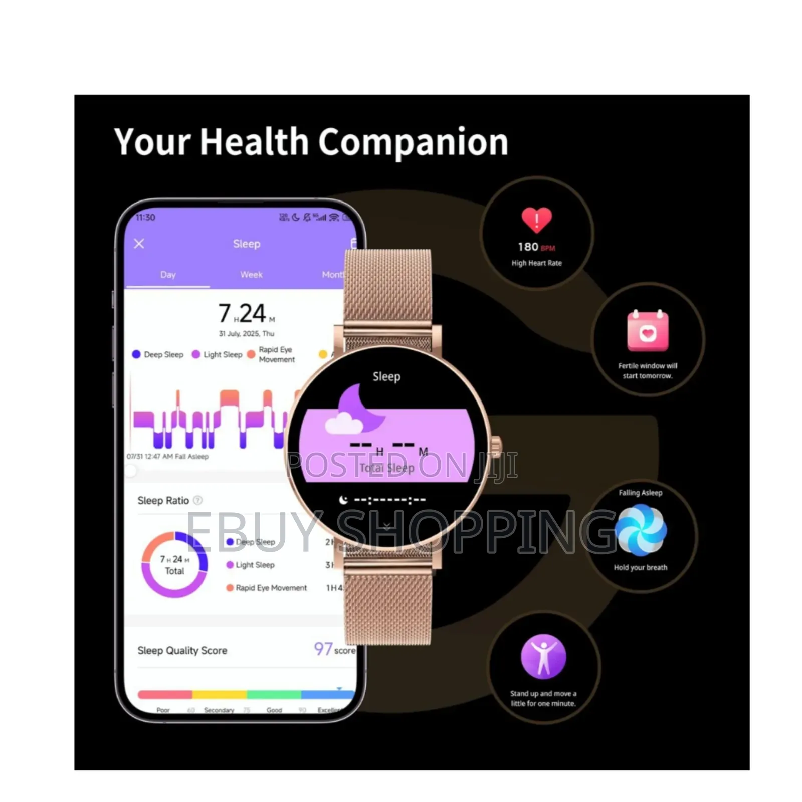 Rose Gold Smartwatch for Women With Full Health Monitoring