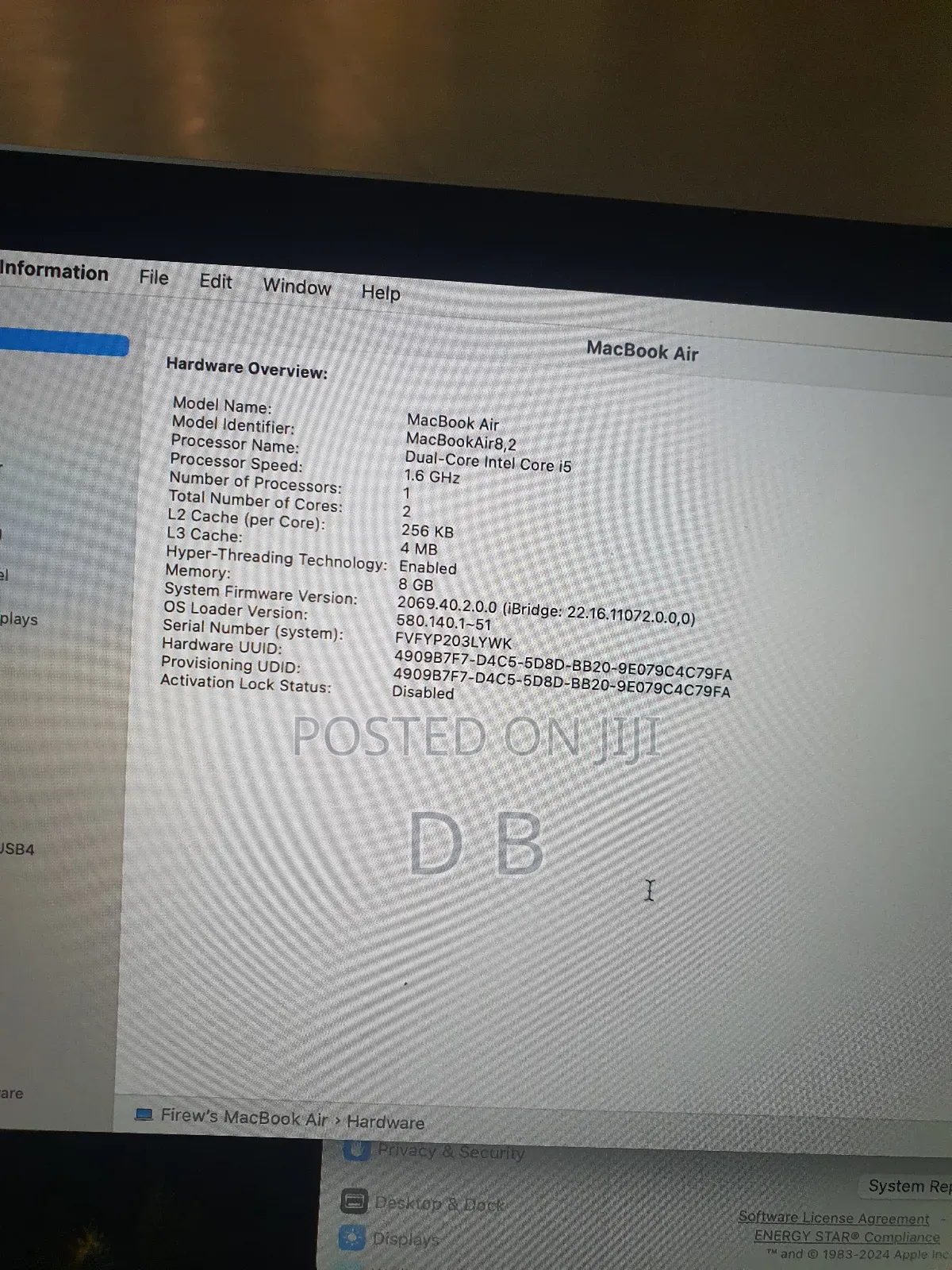 New Laptop Apple MacBook Air 2019 8GB Intel Core i5 SSD 256GB