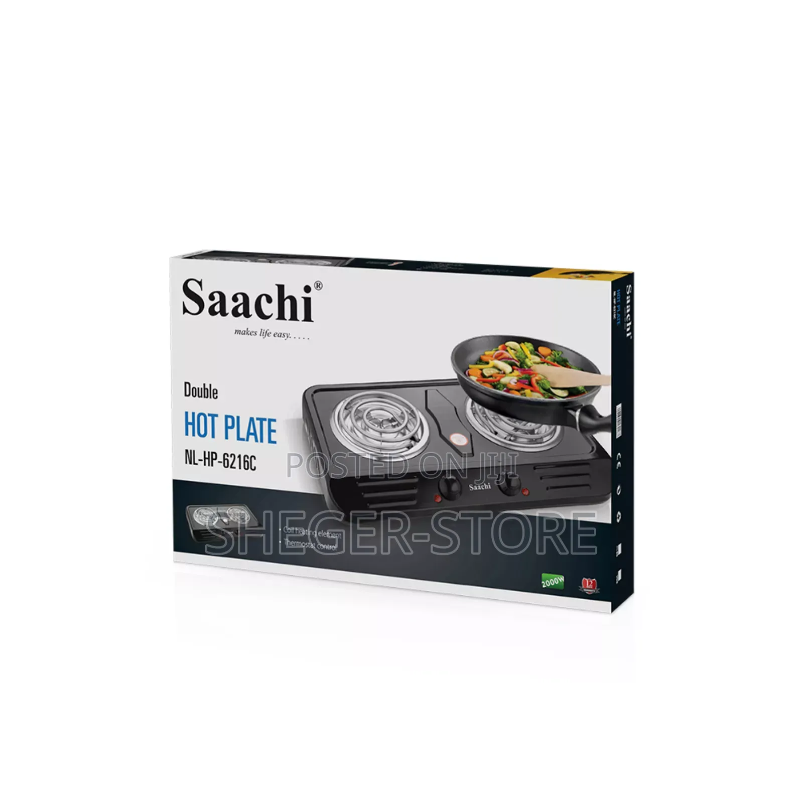 Saachi Double Burner Hot Plate Nl-Hp-6216c-Bk 2000 Watt
