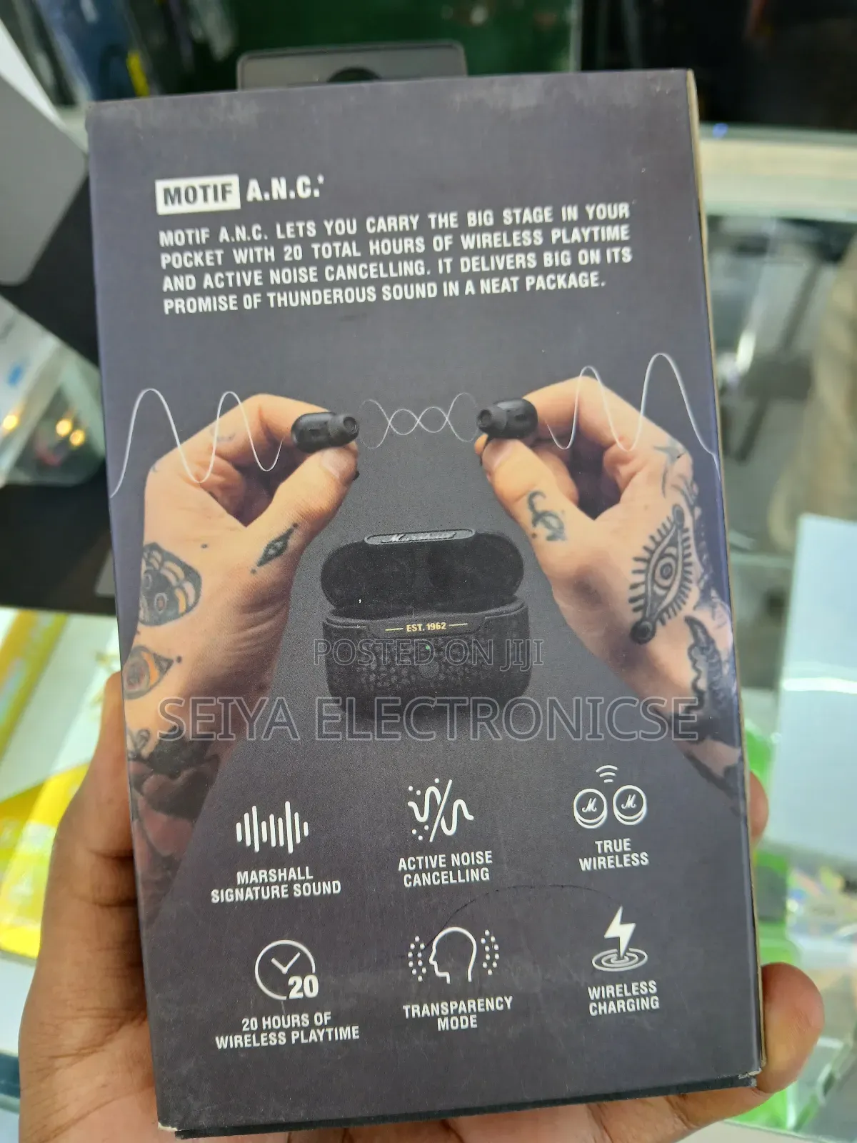 Marshall Motif A.N.C. True Wireless Earbuds in Black.