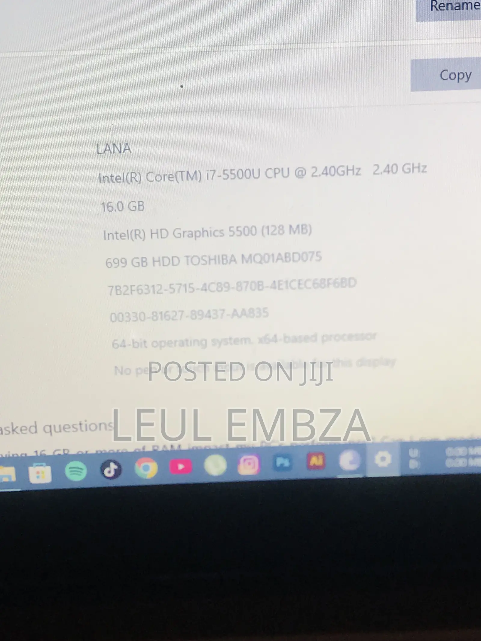 Laptop Toshiba Satellite C55 16GB Intel Core I7 HDD 700GB