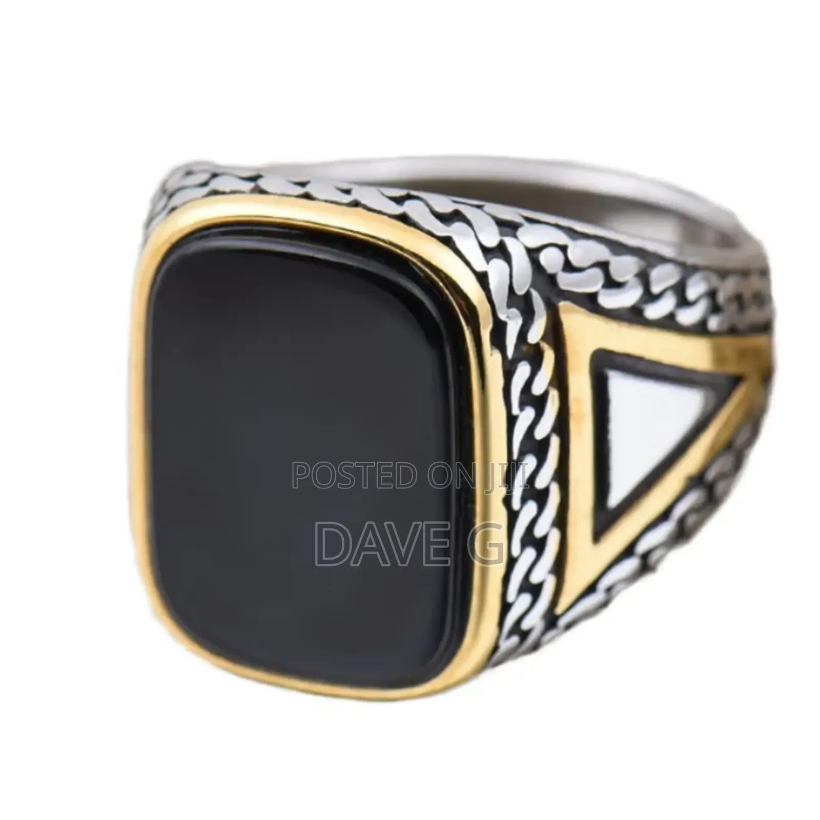 Sterling Silver Black Onyx Stone Cuban Link Chain Luxury Ring for Men