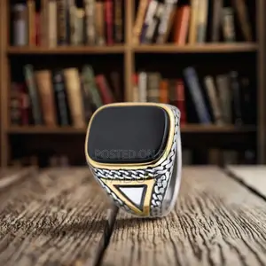 Sterling Silver Black Onyx Stone Cuban Link Chain Luxury Ring for Men