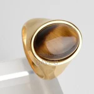 Photo - Gold-Tone Signet Ring With an Oval Tiger's Eye Gemstone