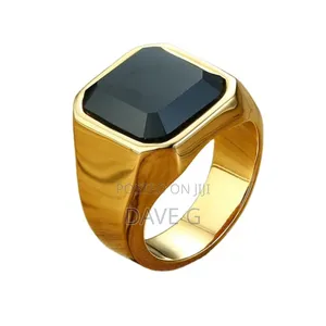 Gold-Tone Signet Ring With a Black Onyx Gemstone