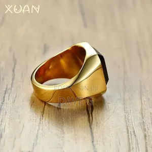 Gold-Tone Signet Ring With a Black Onyx Gemstone