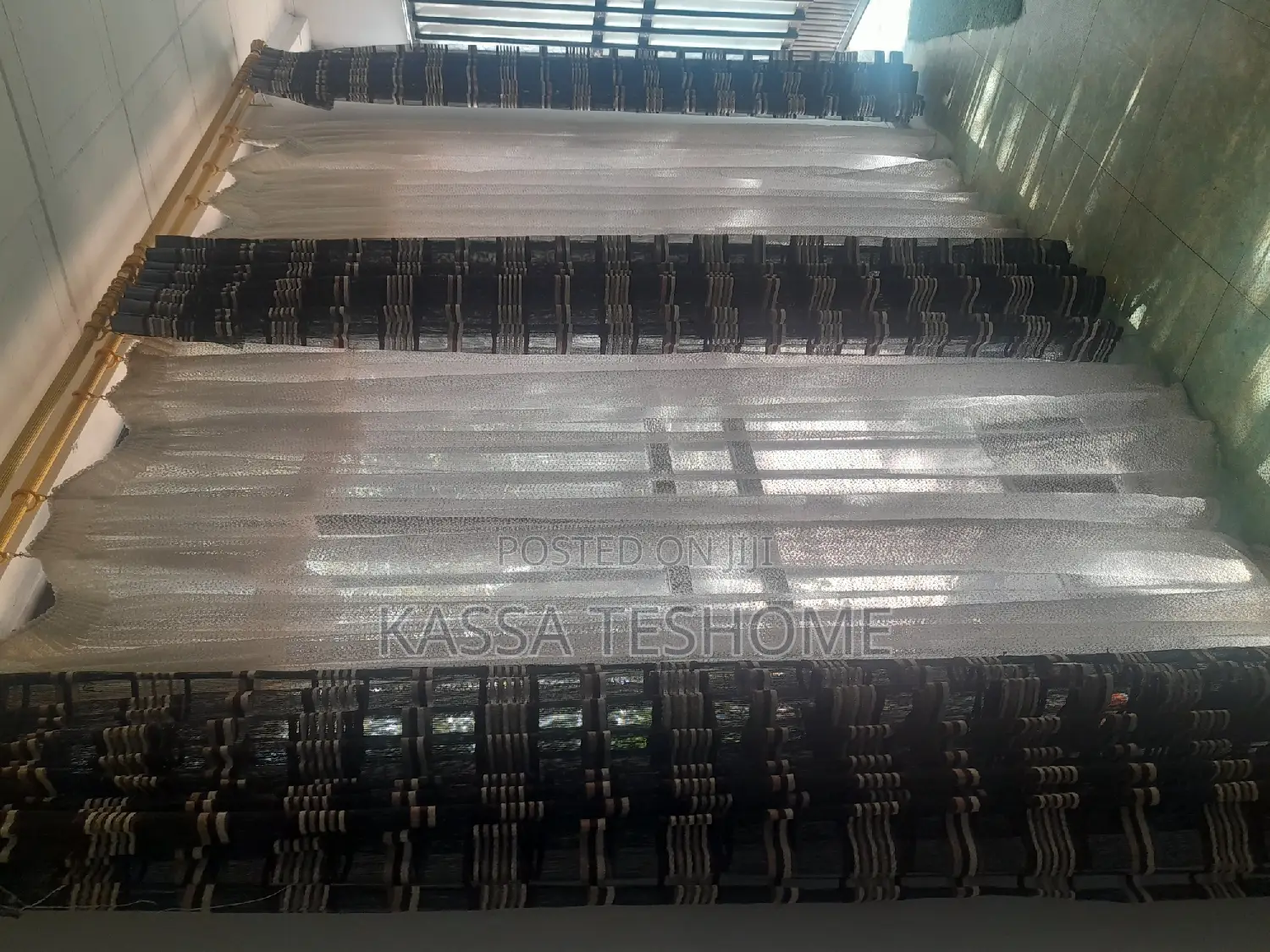 Modern Layered Curtains - White Black (3m × 2.80m) Including Rail