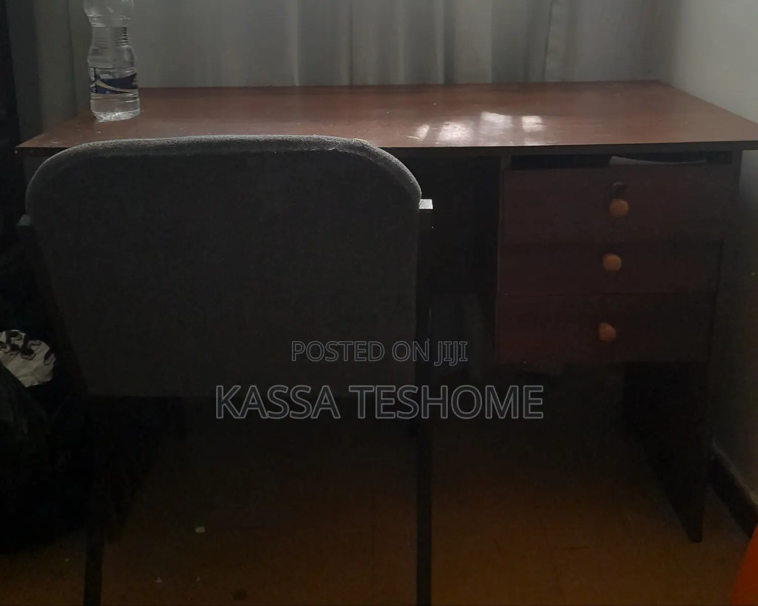 Brown Wooden Study Table With Grey Chair