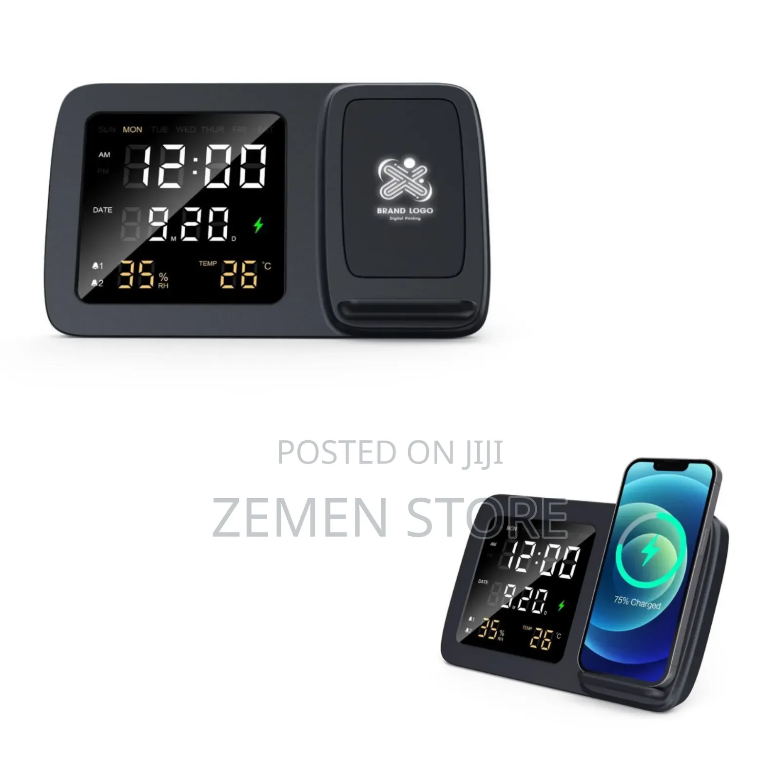 Sleek Rise Digital Alarm Clock 15w Wireless Charger Stand!