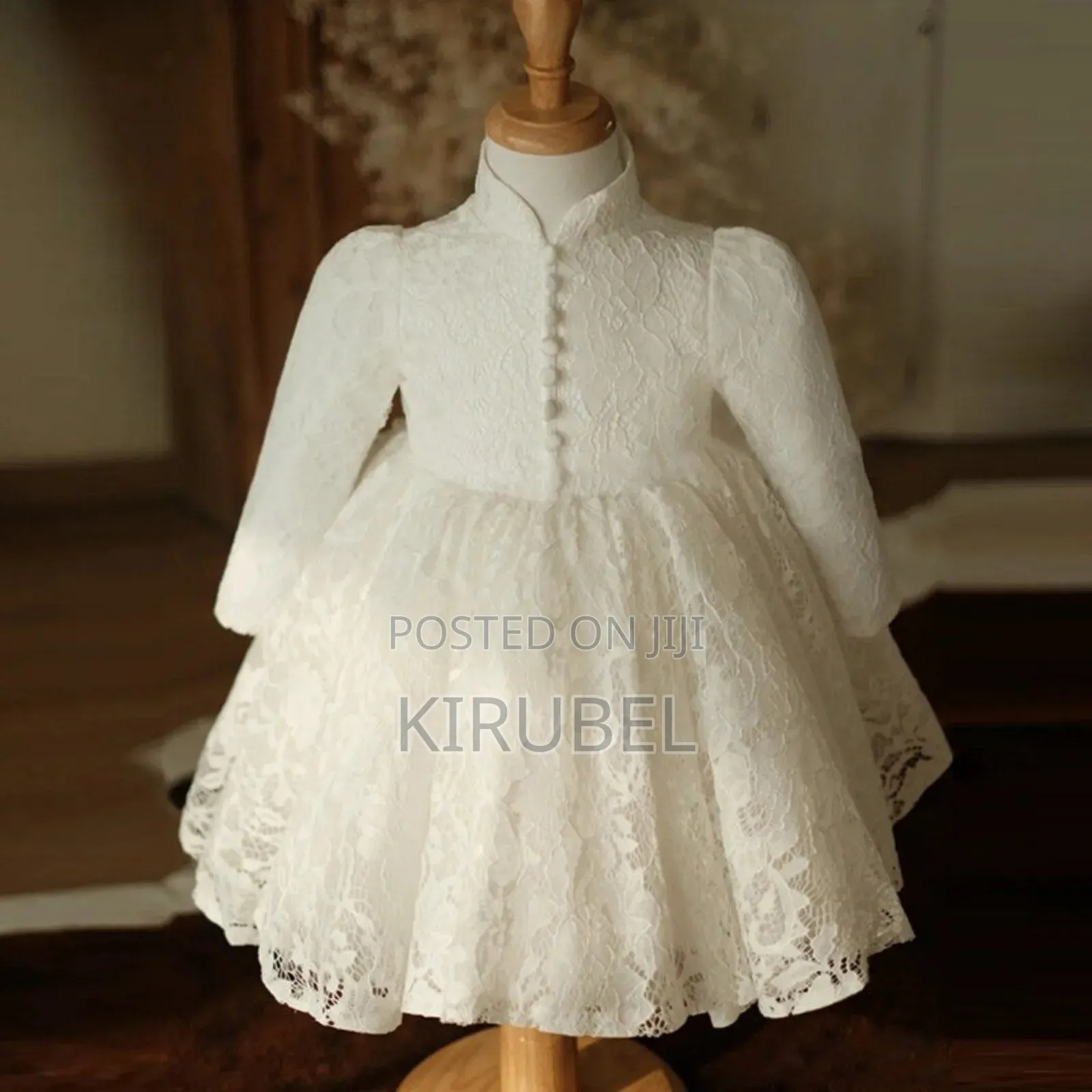 Elegant White Lace Baby Girl Dress – Long Sleeve | Birthday Dress