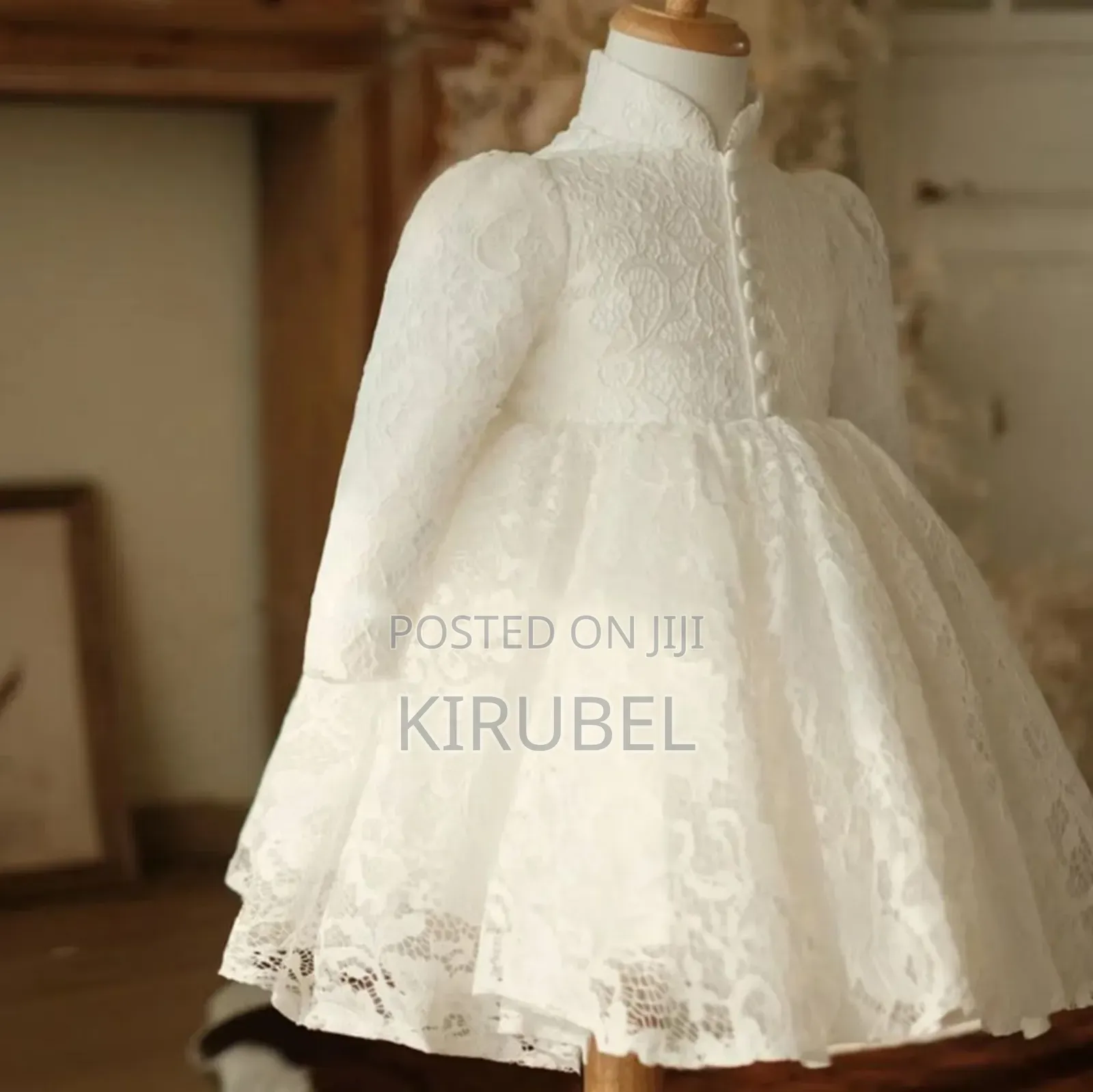 Elegant White Lace Baby Girl Dress – Long Sleeve | Birthday Dress