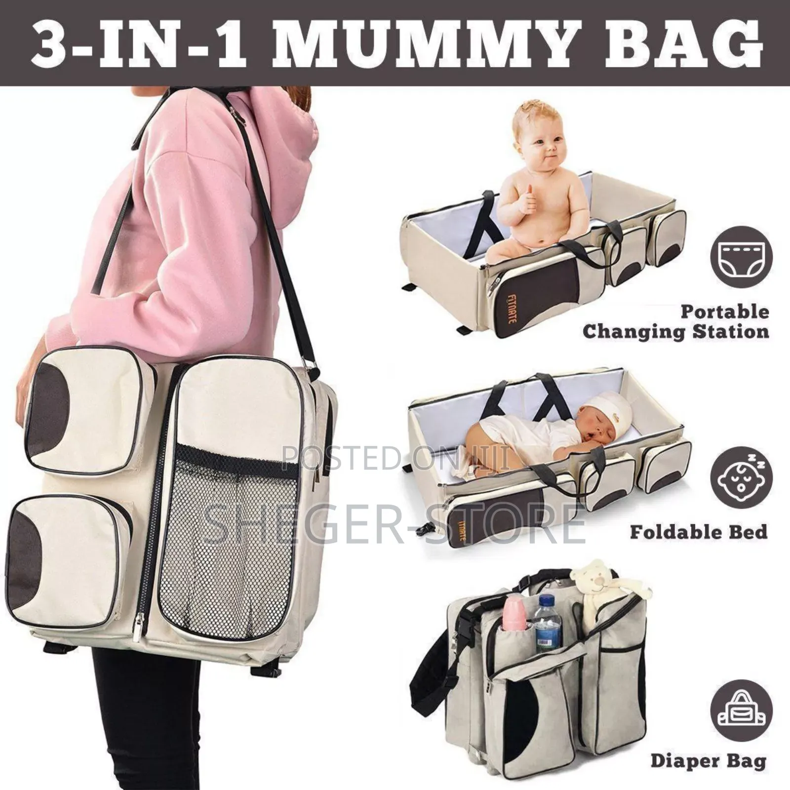 Orginal 3in1 Portable Bed Travel Mommy Bag