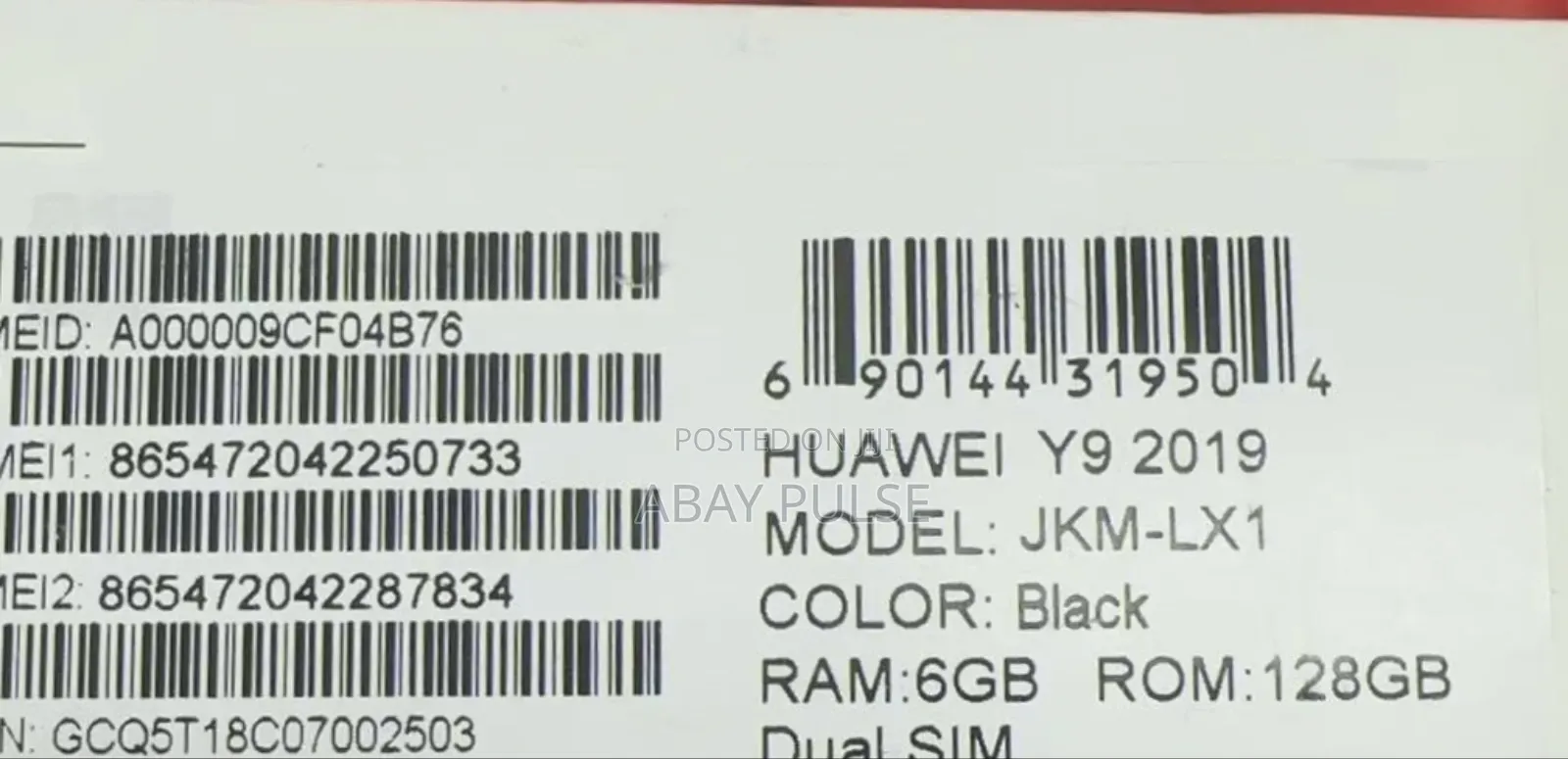 New Huawei Y9 2019 128 GB Black