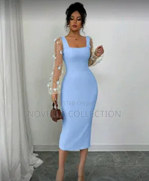 Elegant Square-Neck Floral Lace Sleeve Fitted Ruched Bodycon Dress