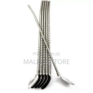 6pcs Reusable Drinking Stainless Straws With Cleaning Brush