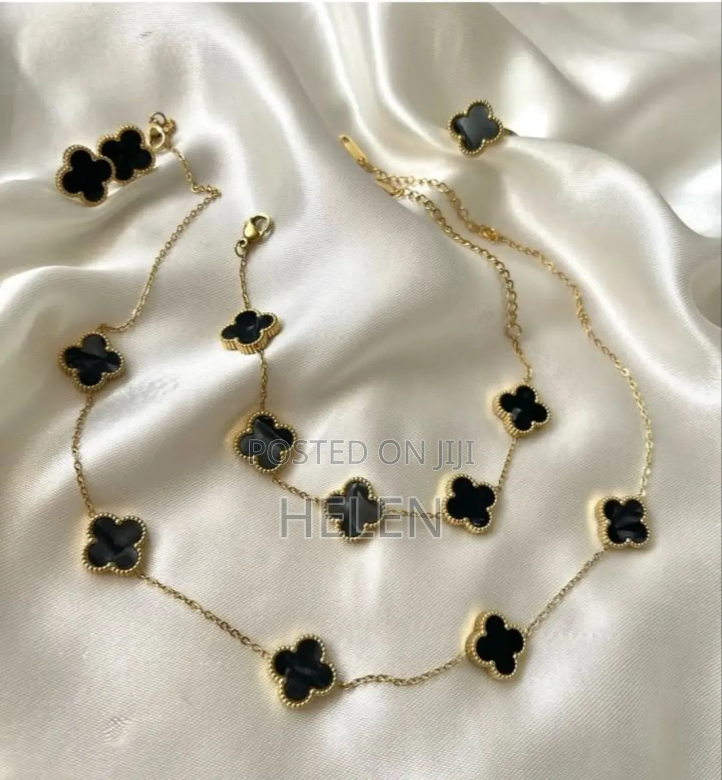 Lucky Five-Petal Flower Necklace With Bracelet,Earrings and Ring