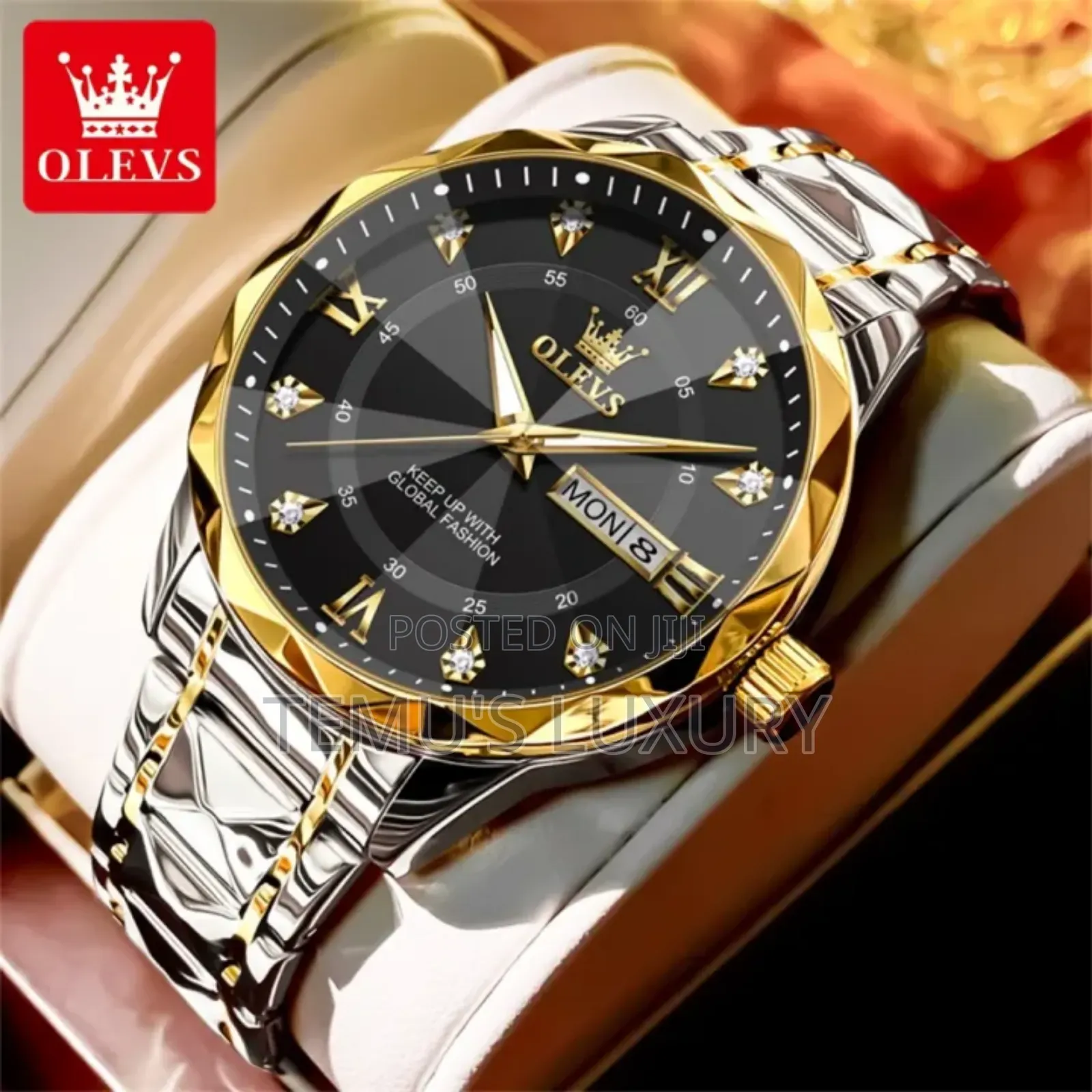Olevs Watch for Men Original Waterproof Fashion Diamond Dial Luminous