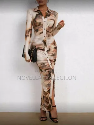 Photo - Women's Tie Dye Printed Long Sleeve Long Maxi Bodycon Elegant Dress