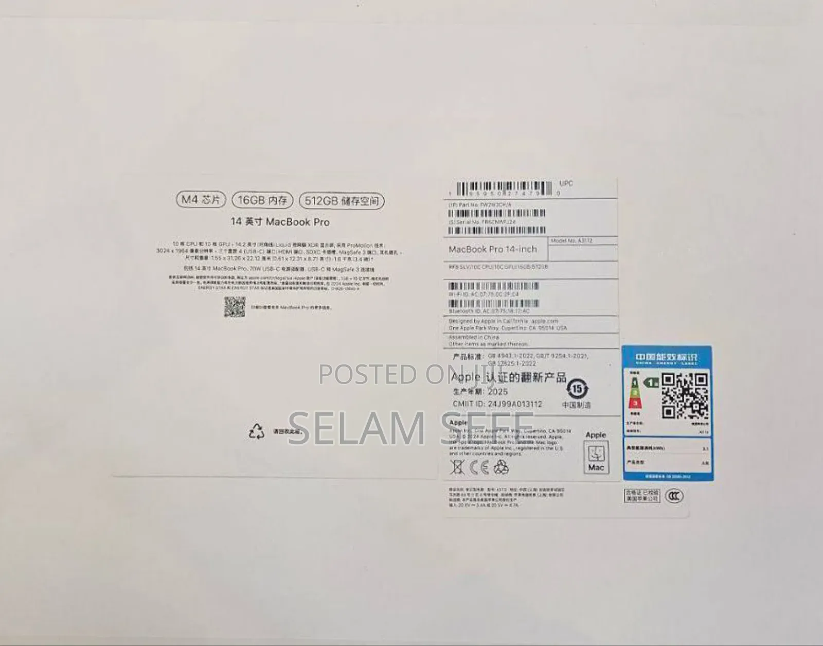 New Laptop Apple MacBook Pro 2024 M4 14-Inch 16GB Apple M4 SSD 512GB