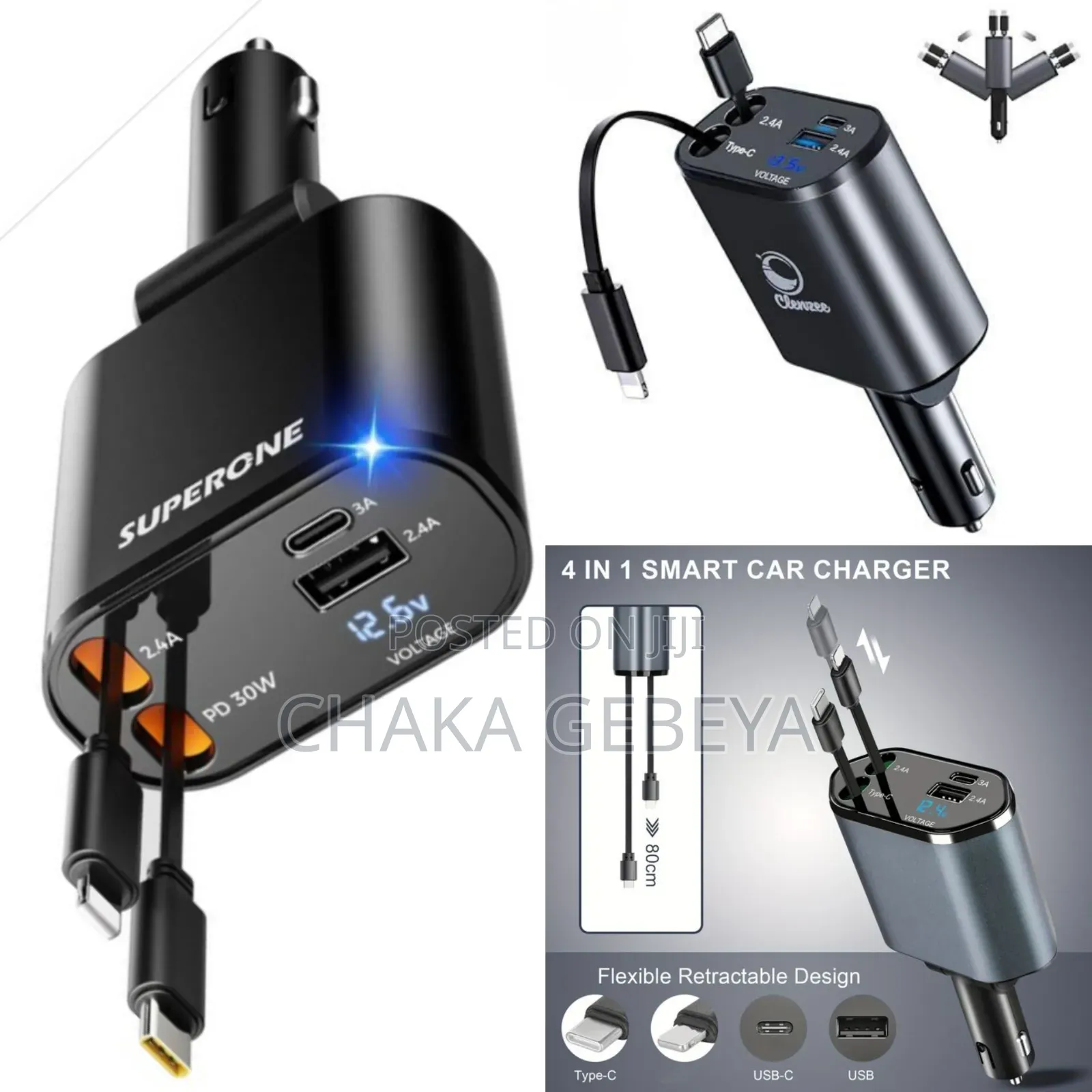 66w Fast Car Charger With Led Star Light