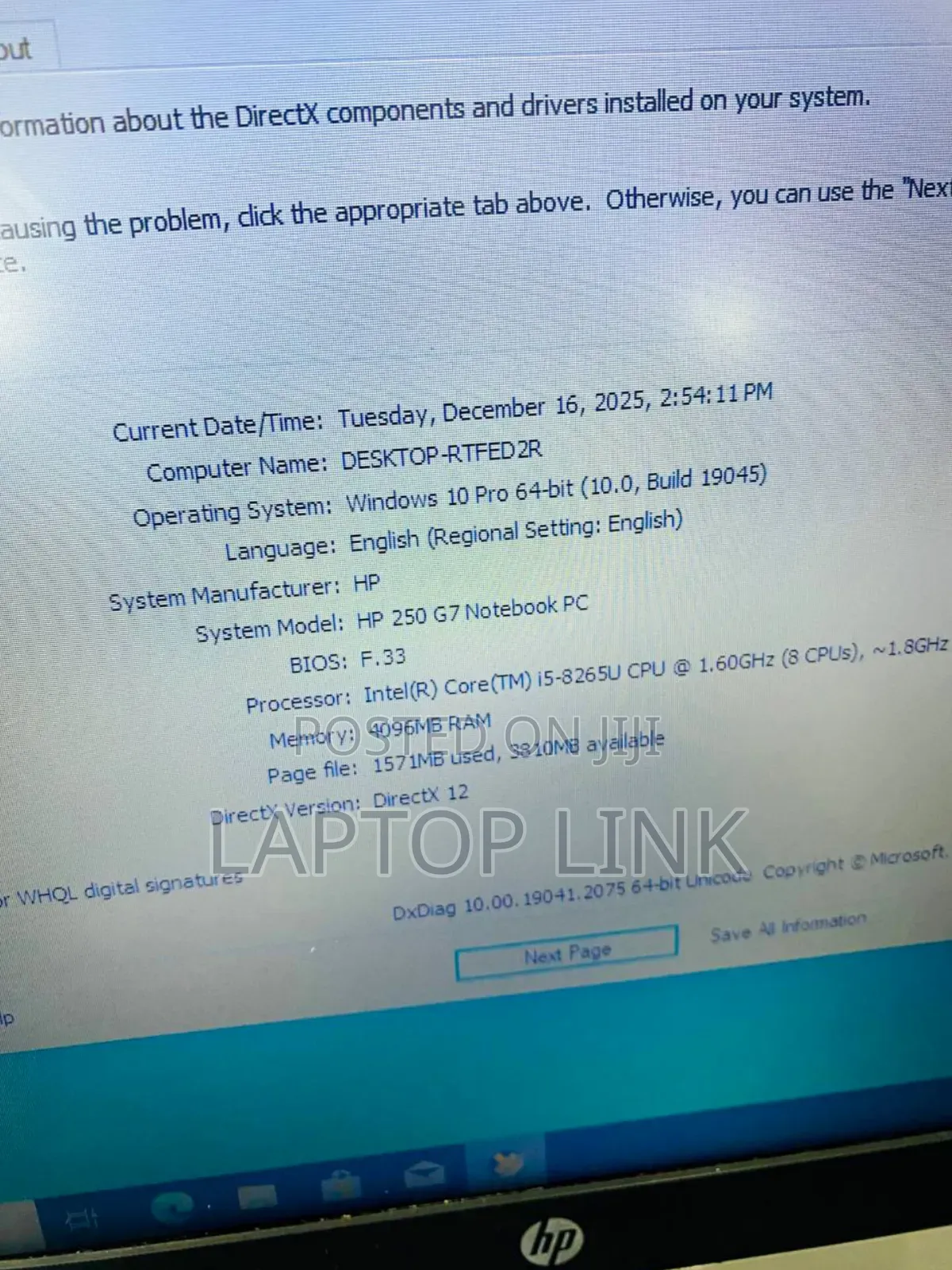 Laptop HP 250 G7 4GB Intel Core I5 HDD 1T