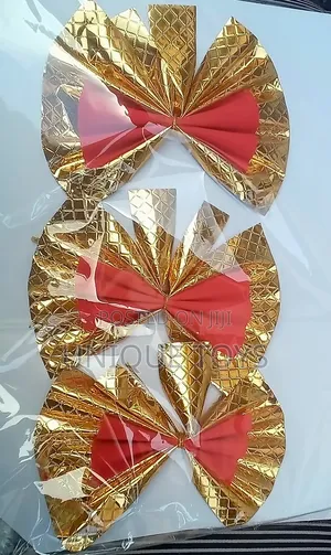 Photo - Medium Gold Red Ribbon Bows (3 Pcs) Per Set