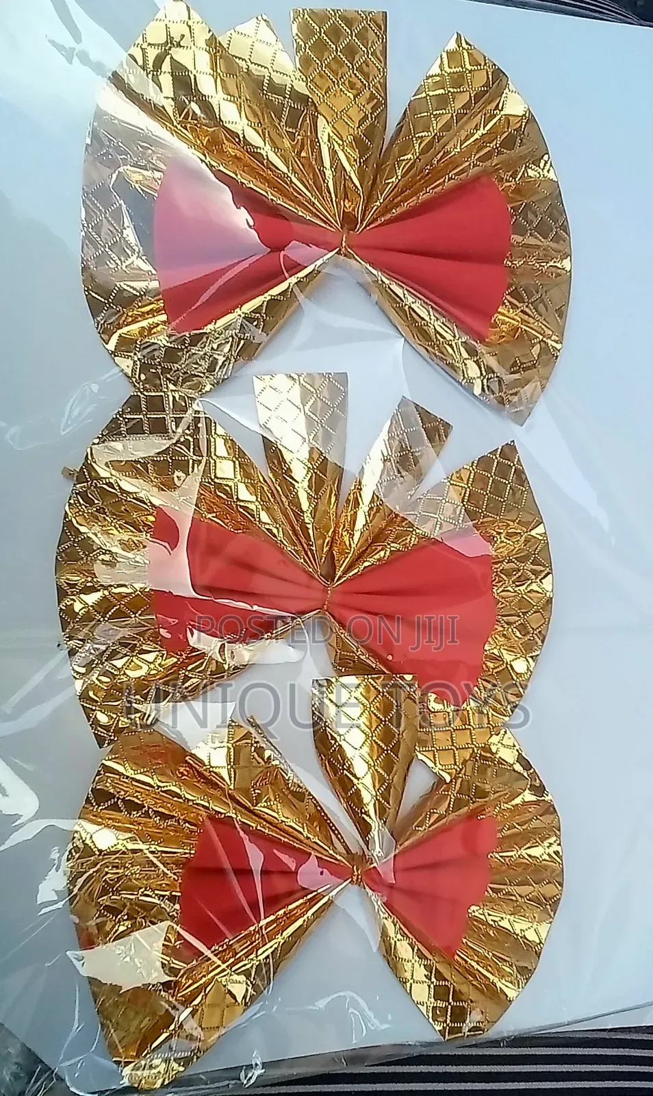 Medium Gold Red Ribbon Bows (3 Pcs) Per Set