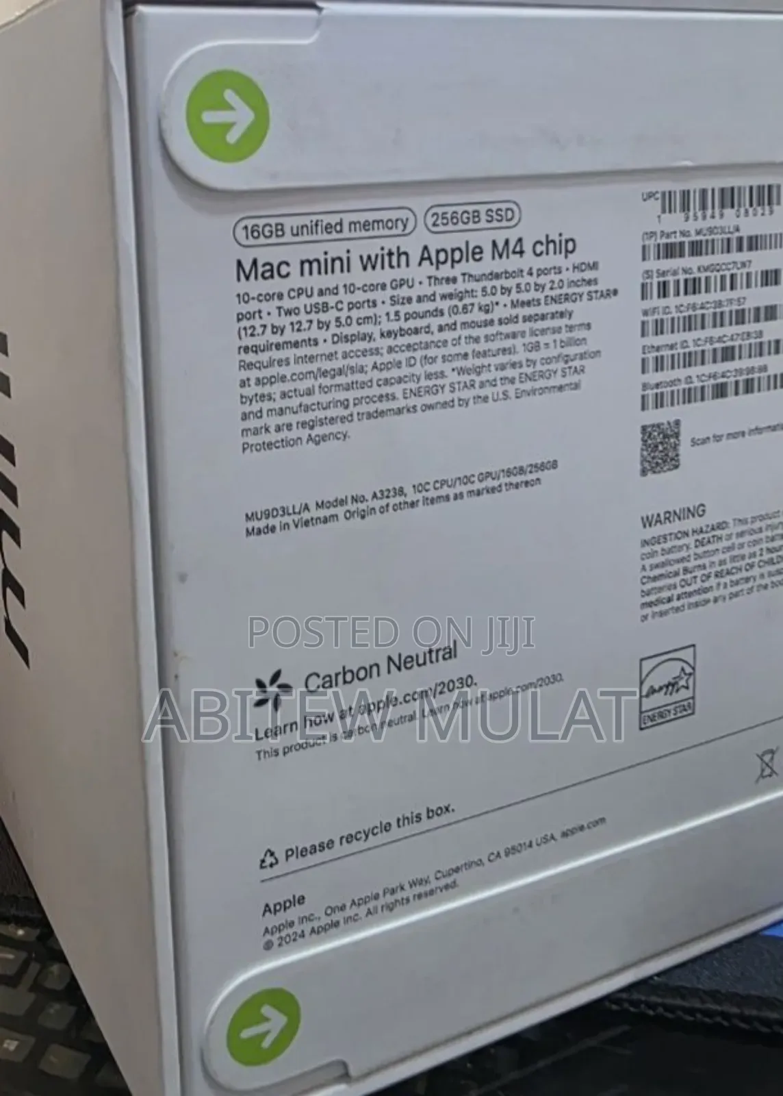 New Desktop Computer Apple Mac Mini M4 16GB Apple M4 SSD 256GB