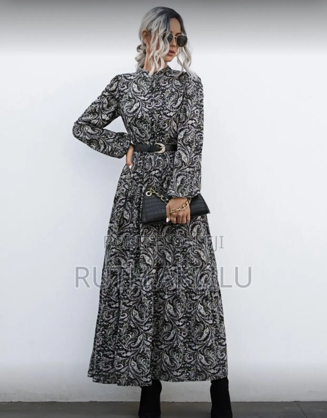 Allover Print Button Front Dress