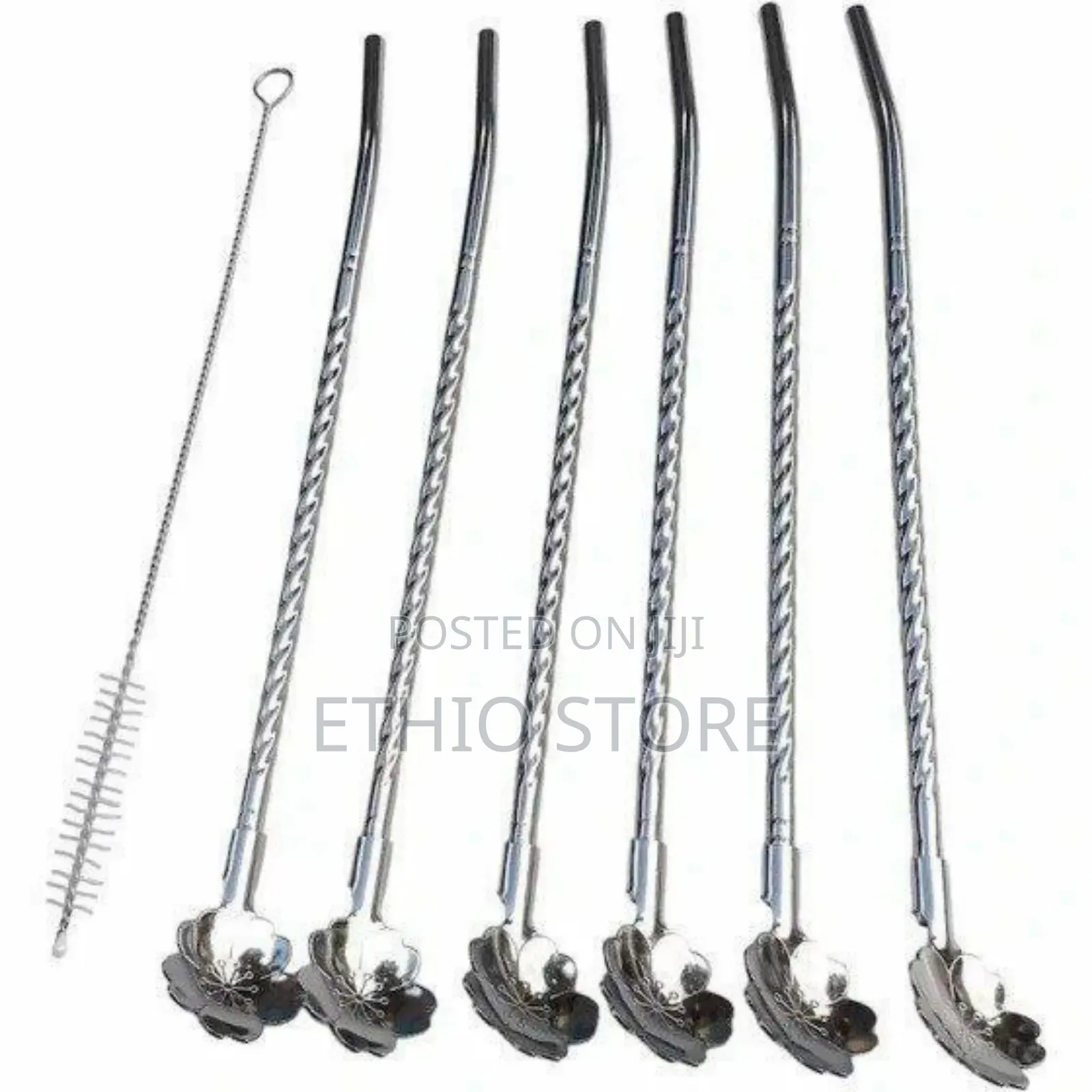 6pcs Reusable Drinking Stainless Straws With Cleaning Brush