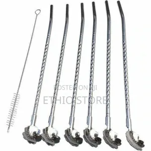 6pcs Reusable Drinking Stainless Straws With Cleaning Brush