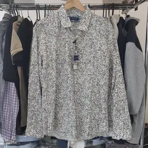 Men’S White Blueblack Floral Long-Sleeve Shirt – Clean