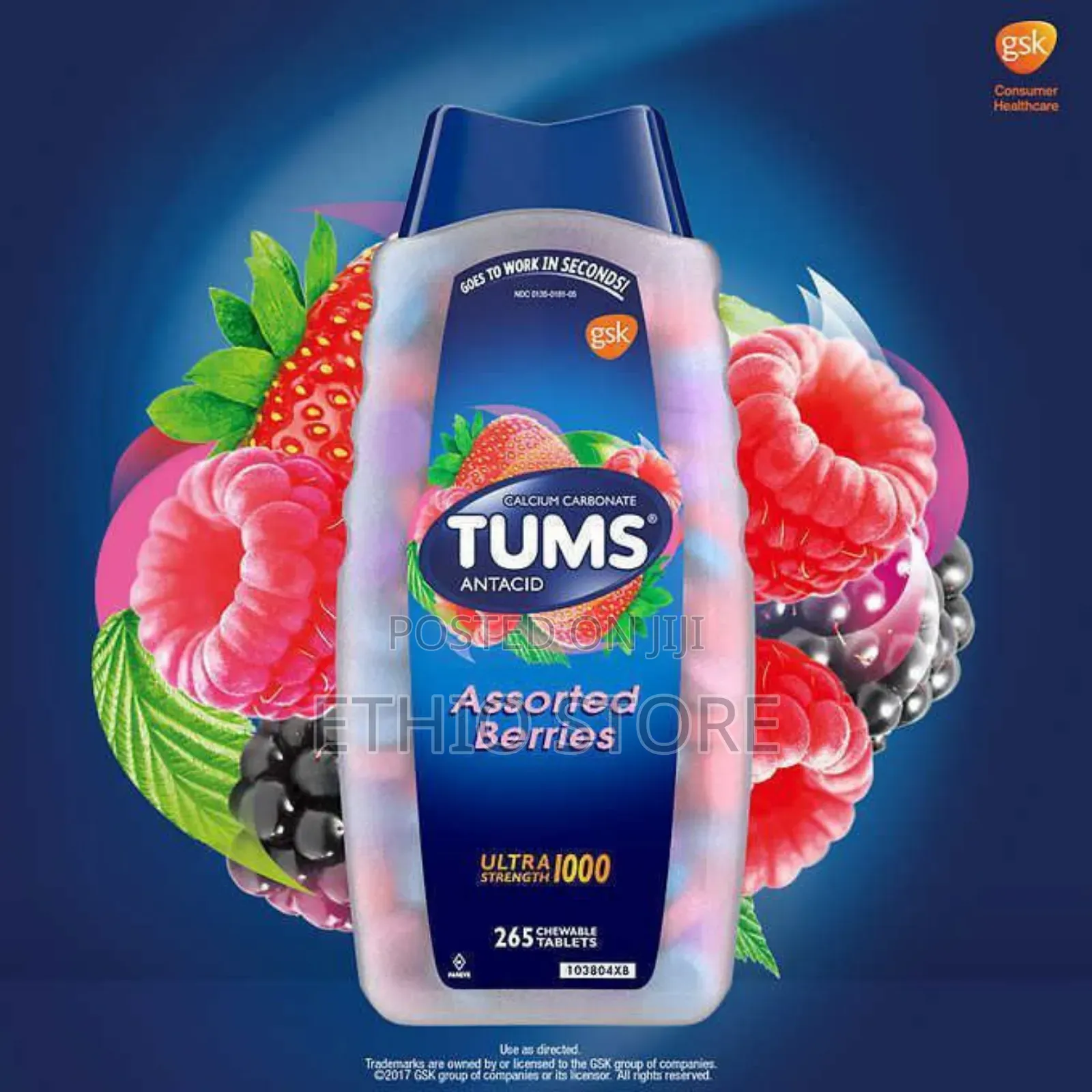 Tums Ultra Strength 1000 Assorted Berries Antacid Chewable Tablets