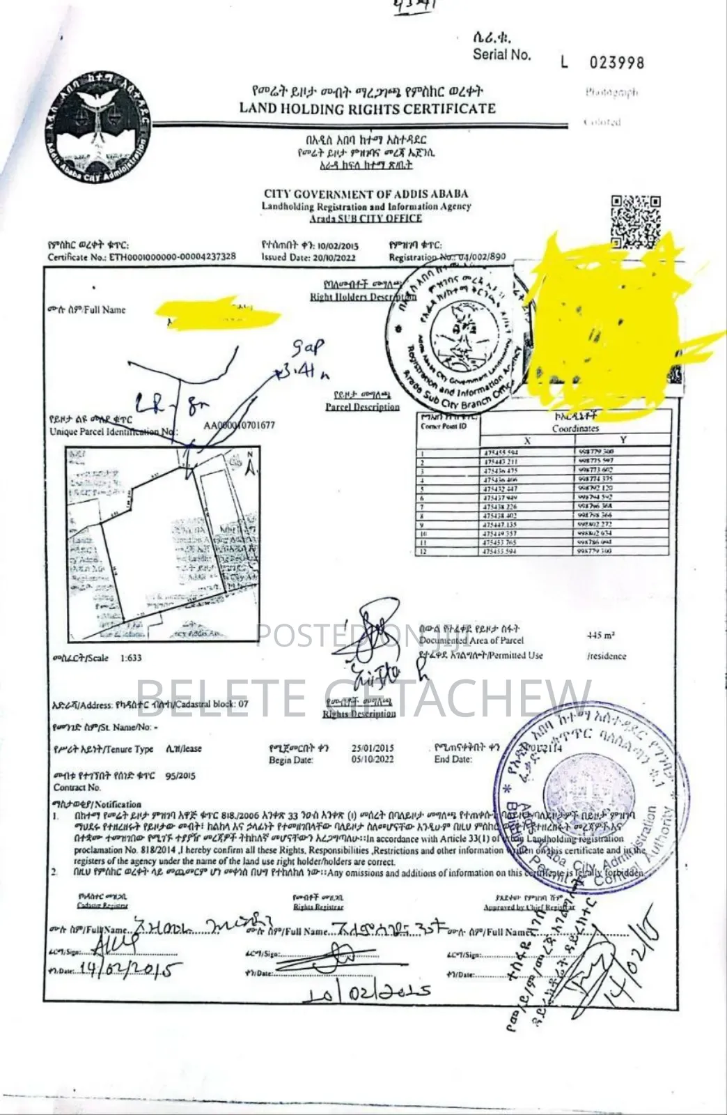 6 Kilo Minilik , Land for Sale 445sqm