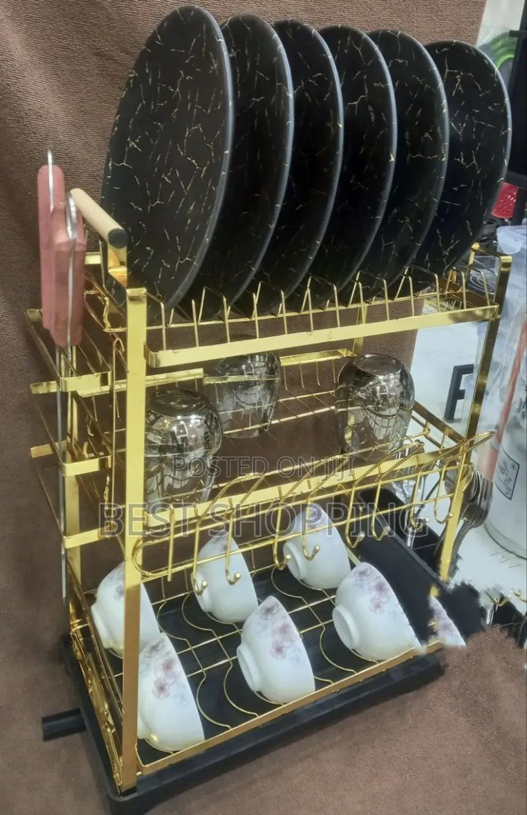 Gold Dish Rack Dish Organizer የሰሀን መደርደሪያ