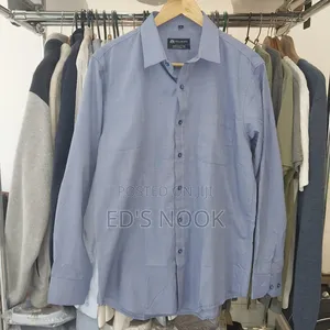 Men’S Gray, Light Blue and Dark Blue Long-Sleeve Button-Up Shirt