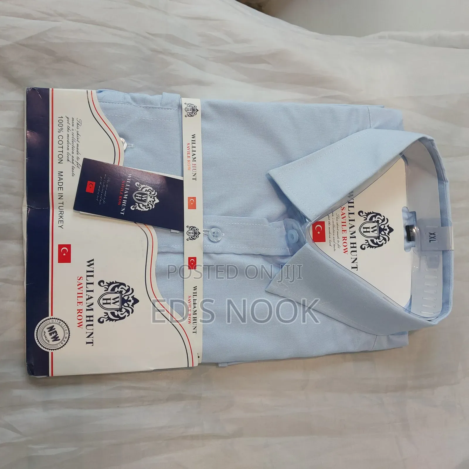 Men’S Gray, Light Blue and Dark Blue Long-Sleeve Button-Up Shirt
