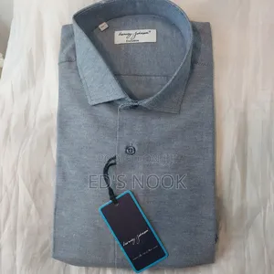 Men’S Light Blue and Dark Blue Long-Sleeve Button-Up Shirt