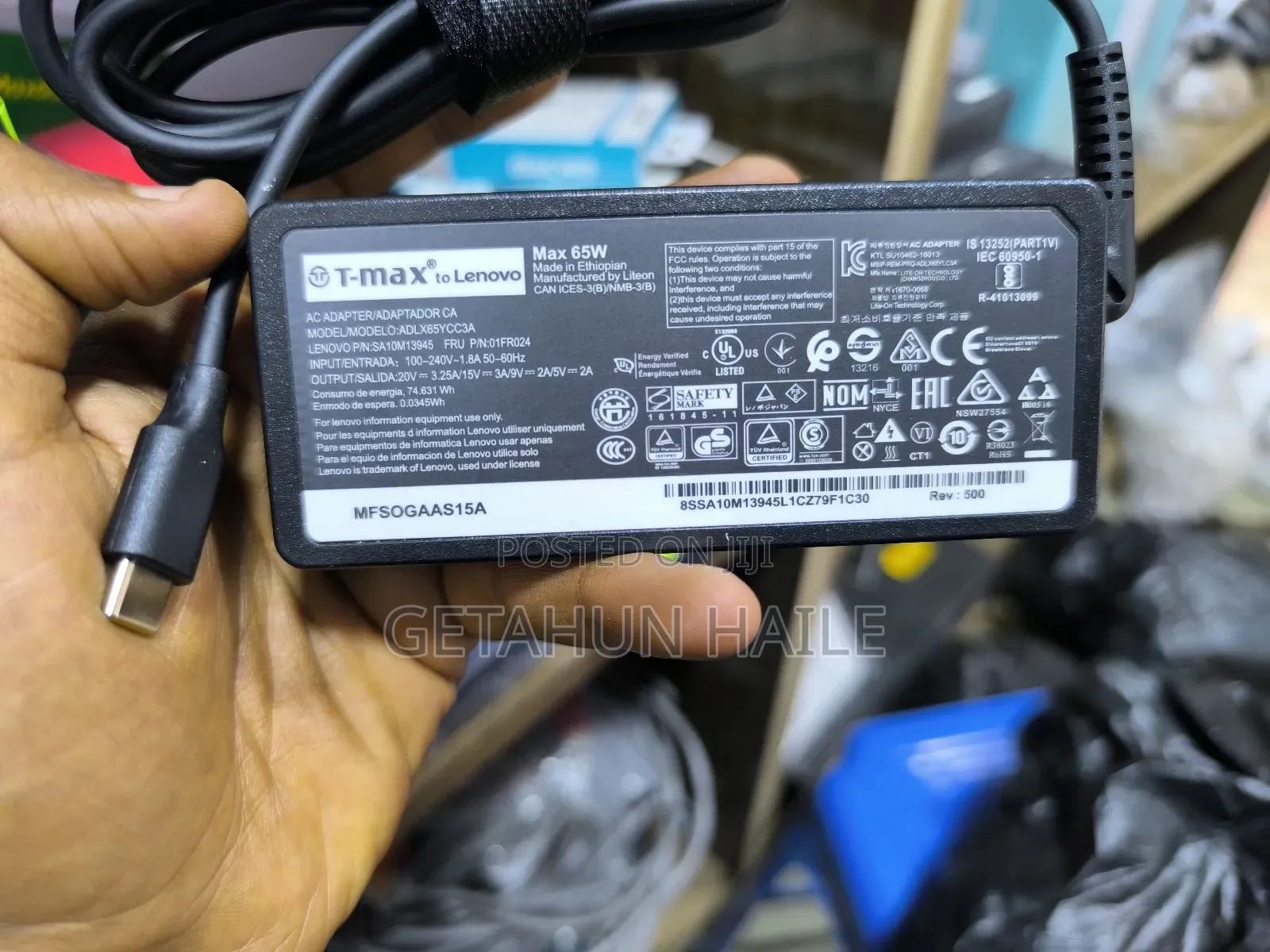 T-Max 65w Type-C Laptop Charger (Lenovo Pc 65watt Type C Charger)