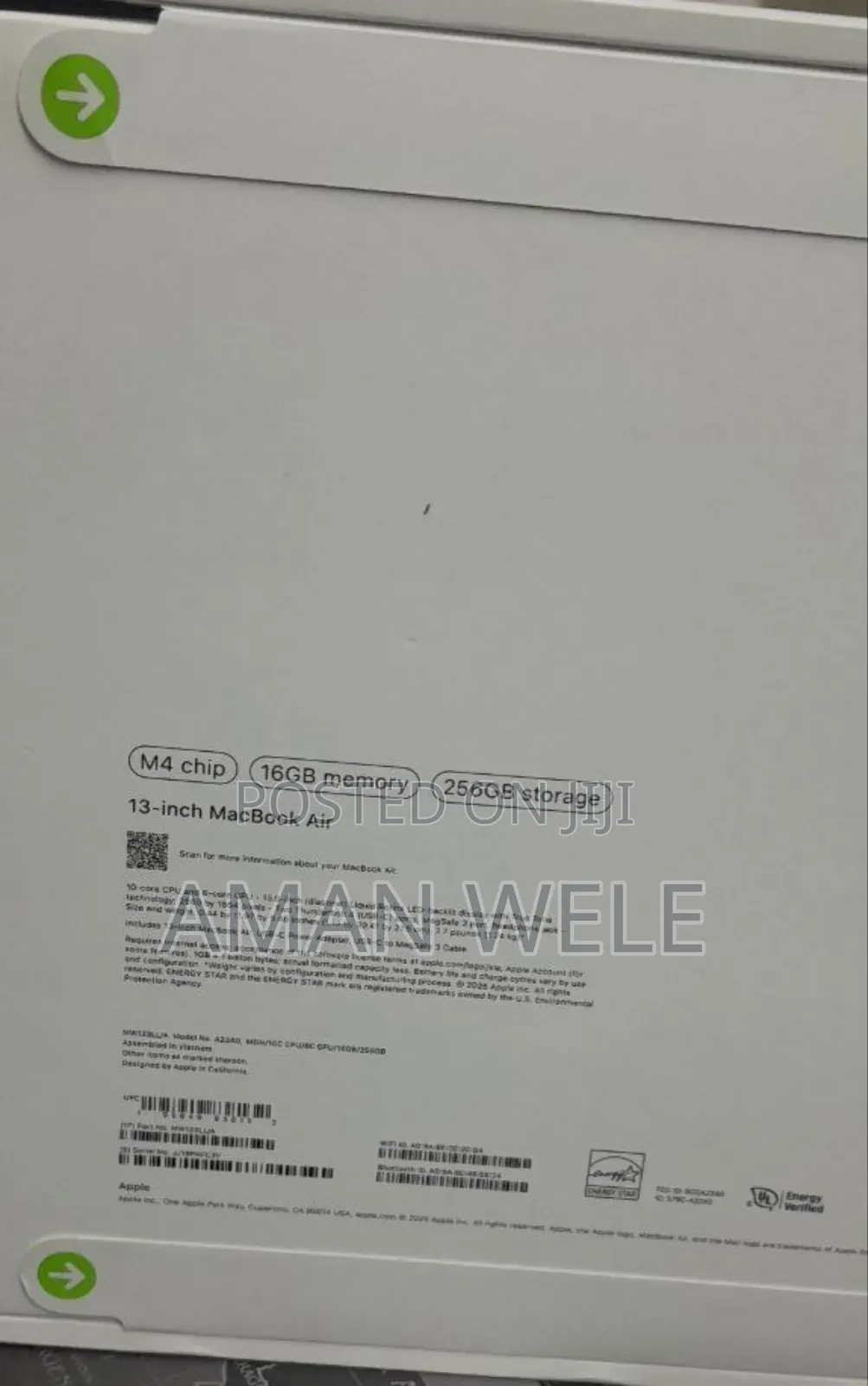 New Laptop Apple MacBook Air 2025 M4 13-Inch 16GB Apple M4 SSD 256GB