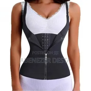 Black Neoprene Waist Trainer Vest With A Zipper Closure.