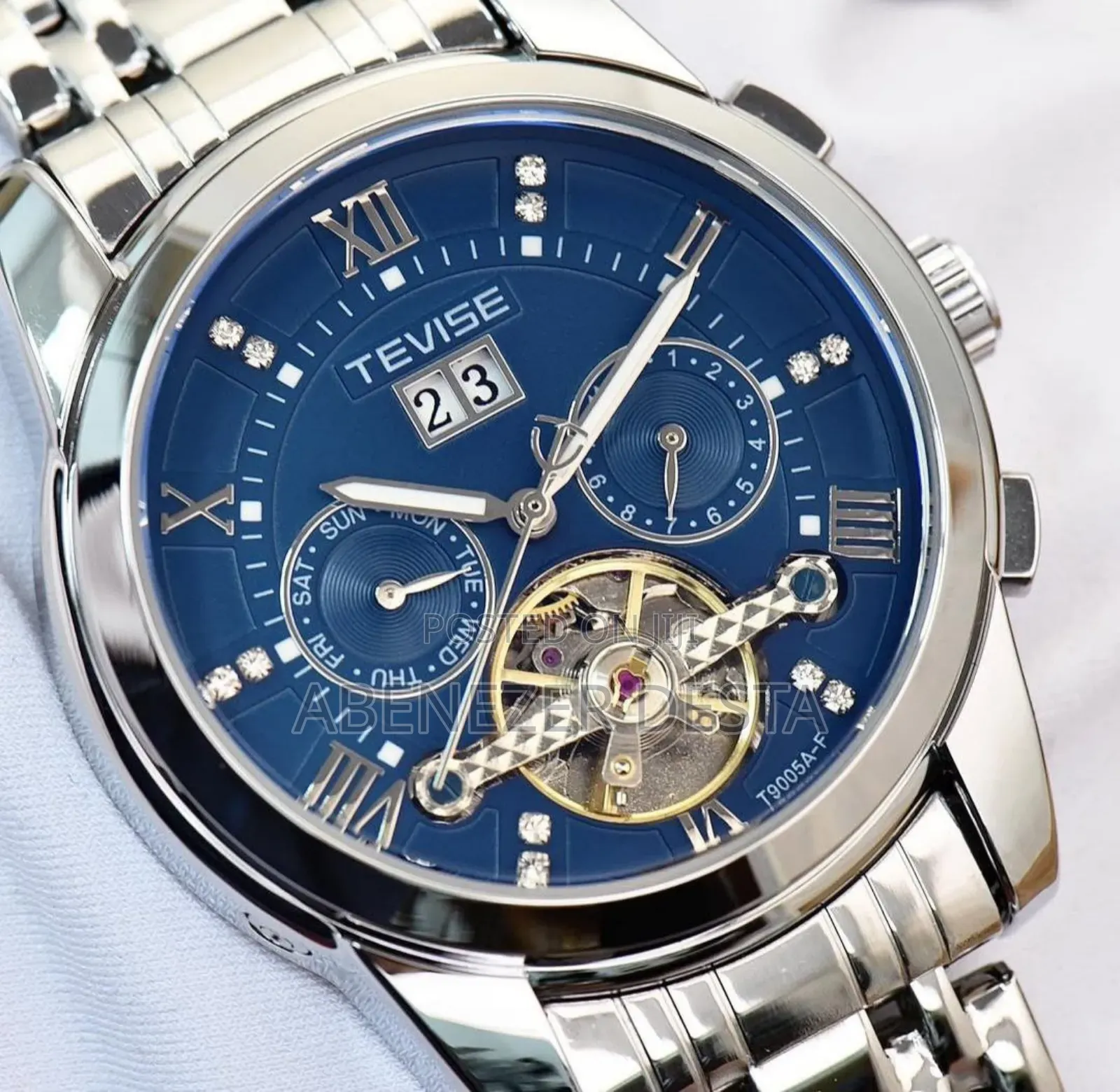 Tevise T9005a-F Automatic Mechanical Watch With a Blue Dial, Stainless