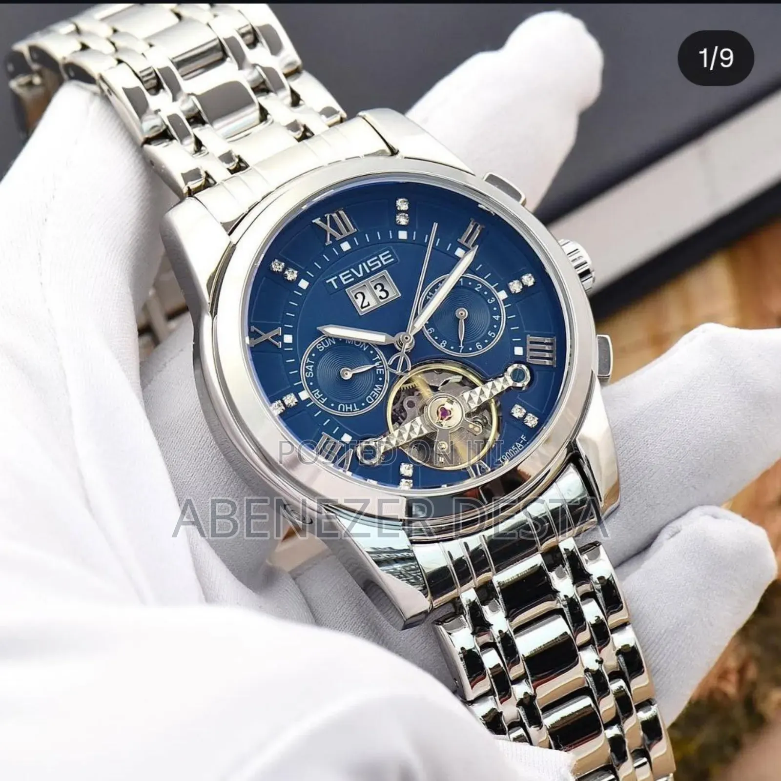 Tevise T9005a-F Automatic Mechanical Watch With a Blue Dial, Stainless