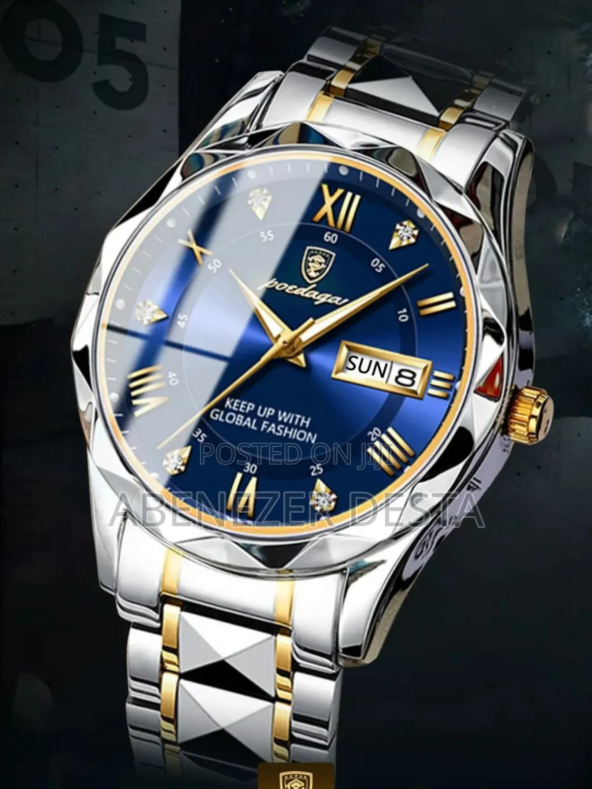 Poedagar 615 Men's Quartz Watch With A Blue Dial And A Two-tone