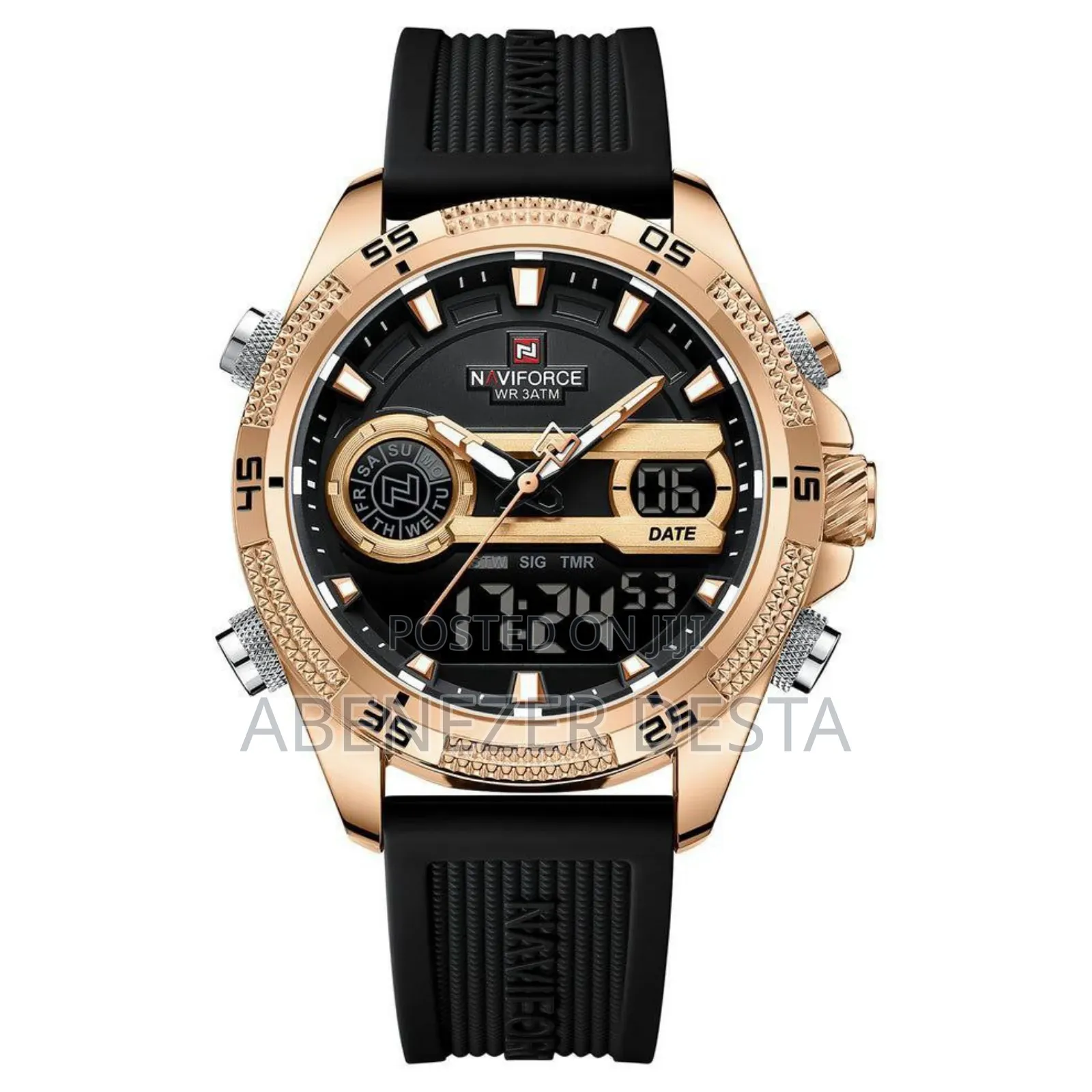 Nf9223 Black-Rosegold Silicone Strap Digi-Analog Mens Watch
