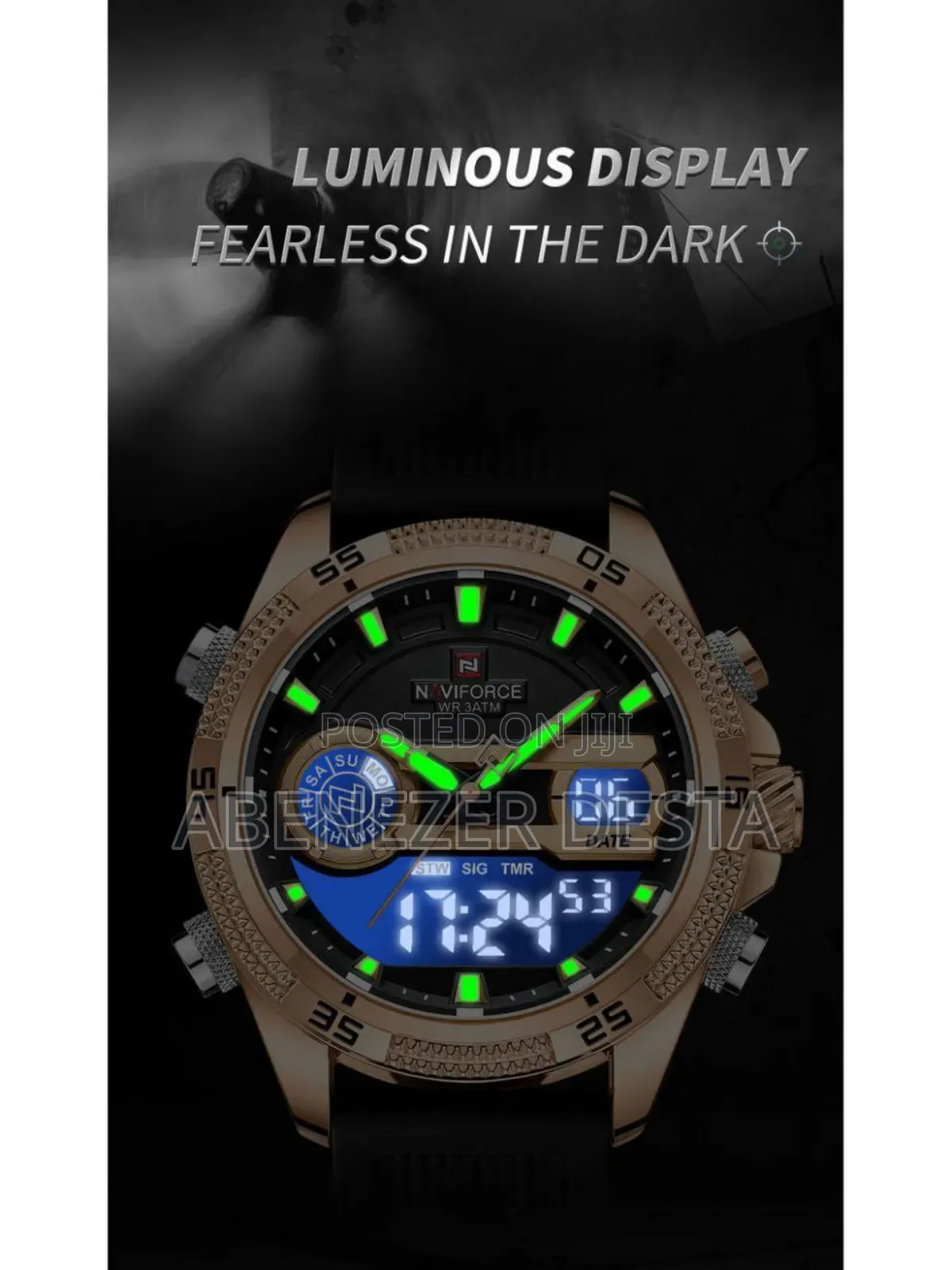 Nf9223 Black-Rosegold Silicone Strap Digi-Analog Mens Watch