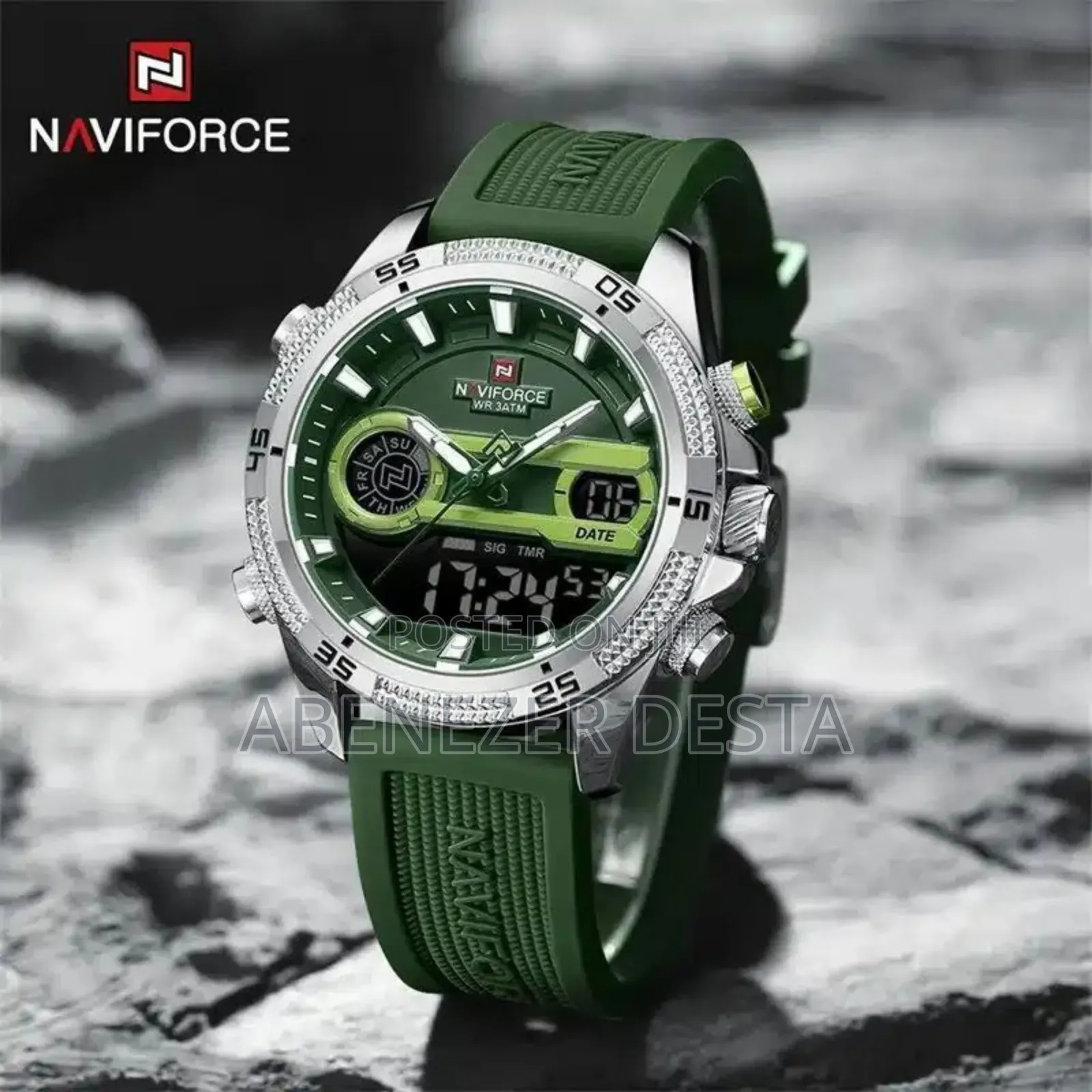 #Navi Force Unique Square Large Dial Sport Quartz Silicon Band Wrist