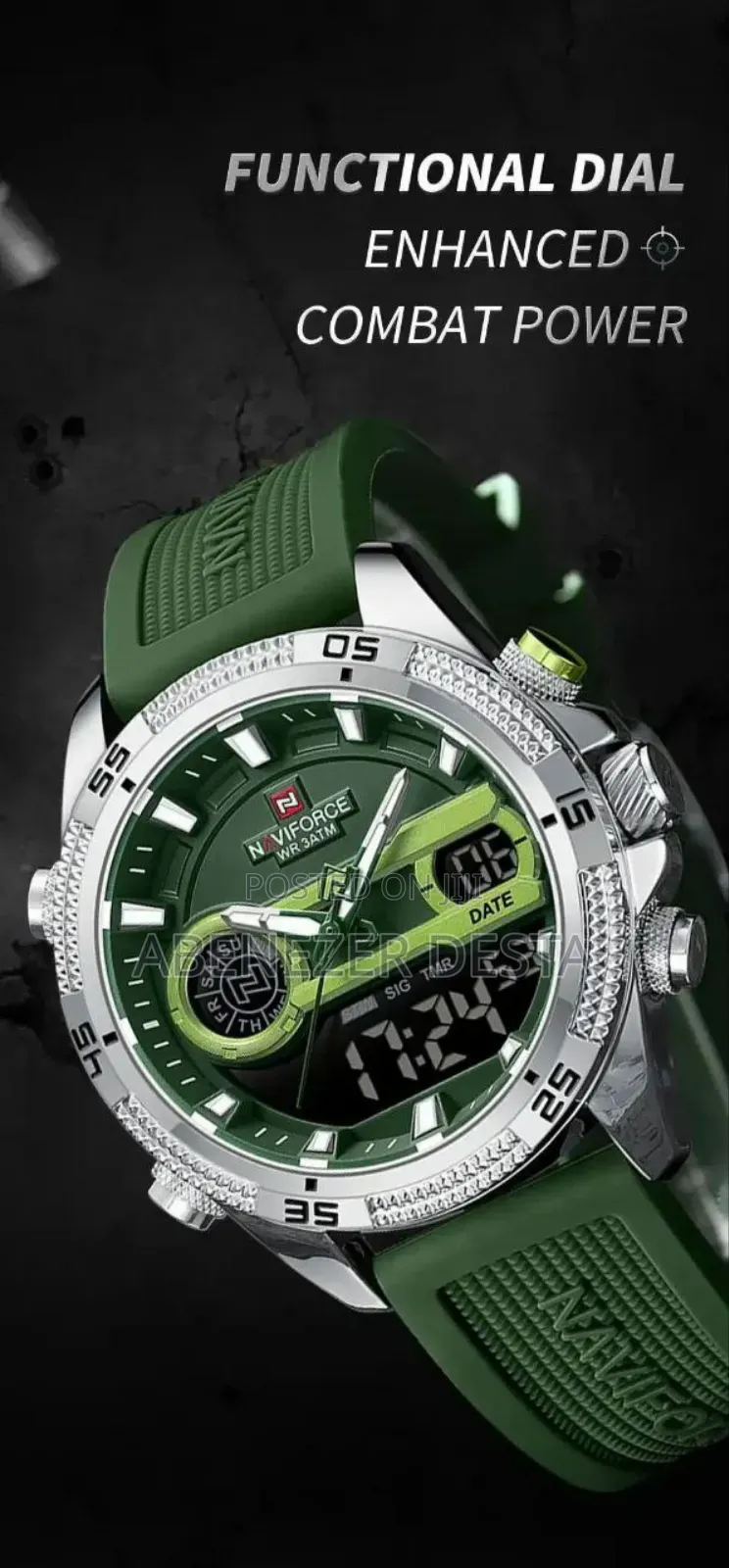 #Navi Force Unique Square Large Dial Sport Quartz Silicon Band Wrist