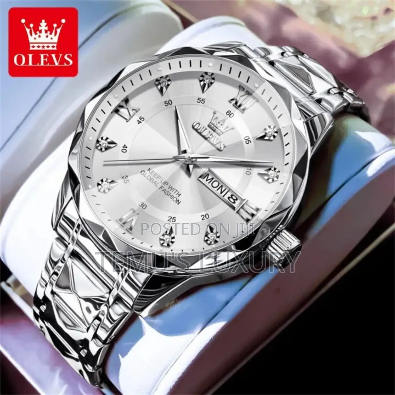 Original Olevs Silver Mens Watches Stainless Steel Bracelet Gift Watch