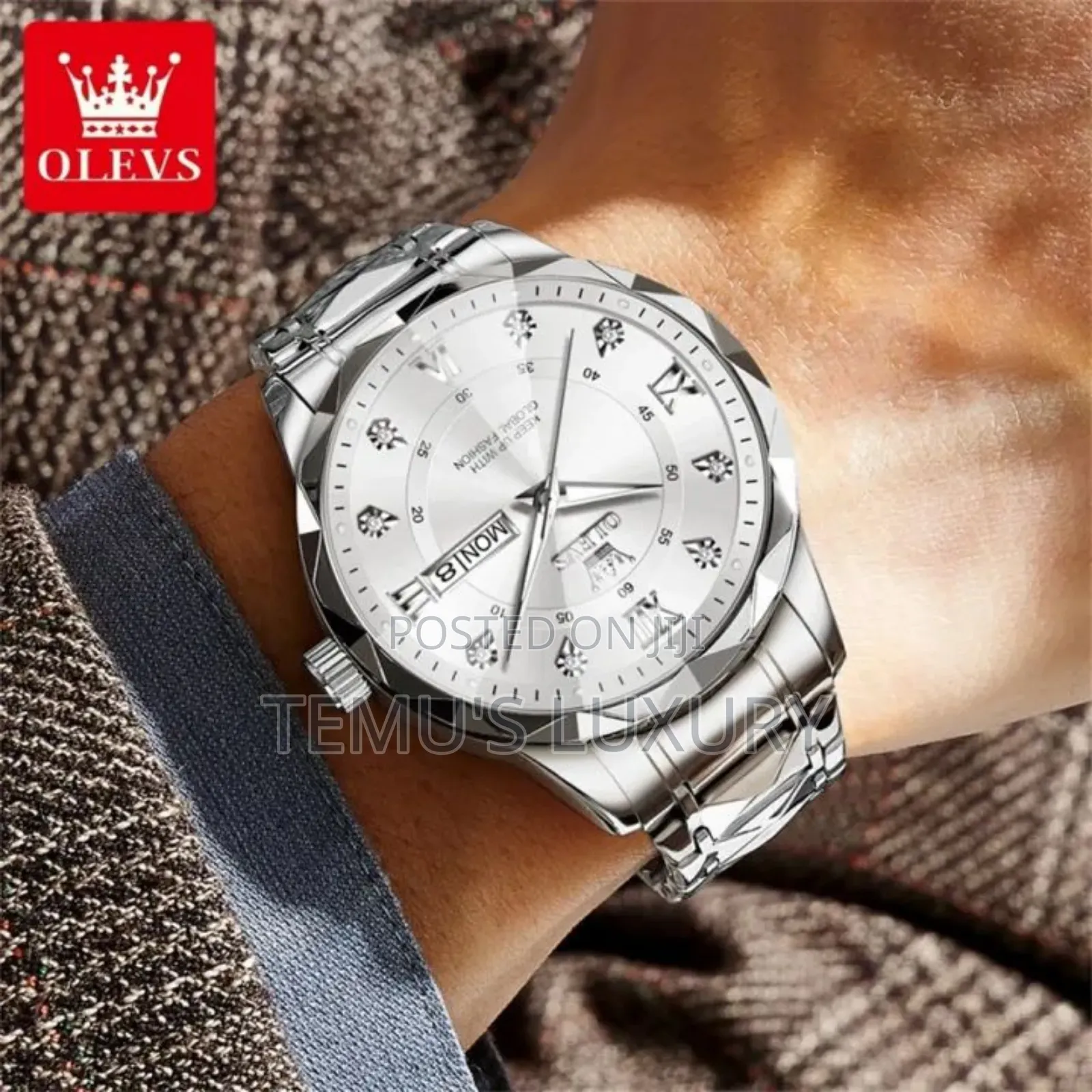 Original Olevs Silver Mens Watches Stainless Steel Bracelet Gift Watch